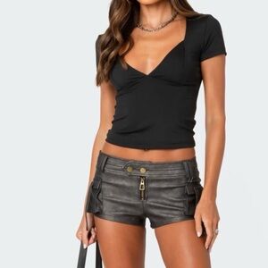 Edikted Leather Micro Shorts